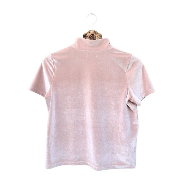 Madewell Top Velvet Mock Neck Short Sleeve T-Shirt Cream Neutral Blush M NWT - Picture 2 of 5